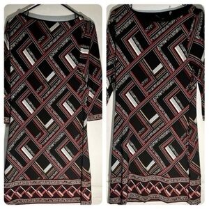 WHITE HOUSE BLACK PRINT BOATNECK SHEATH WOMANS DRESS SIZE MEDIUM